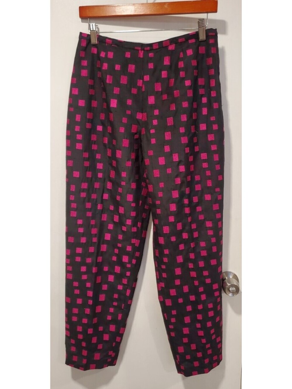 Dana Buchman Petite Size 10 P Black Pink Squares Silk Pants Vintage 90s